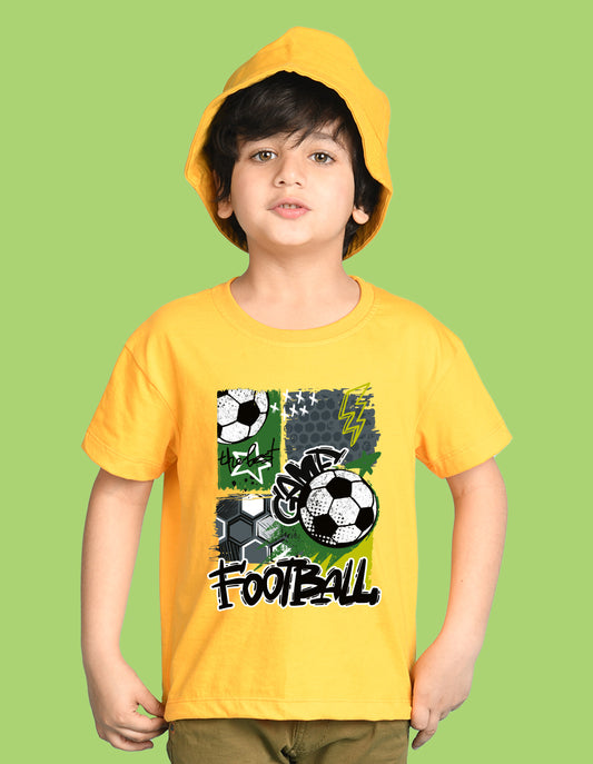 Nusyl Boys Yellow Football Printed Short sleeve Cotton Blend Oversized T-shirts