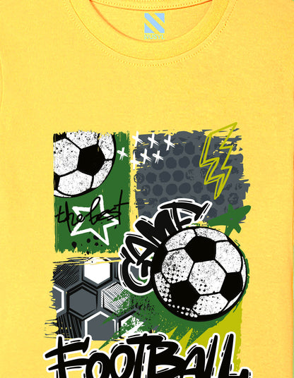 Nusyl Boys Yellow Football Printed Short sleeve Cotton Blend Oversized T-shirts