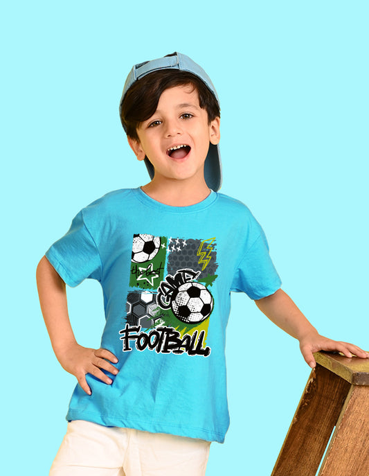 Nusyl Boys Sky Blue Football Printed Short sleeve Cotton Blend Oversized T-shirts