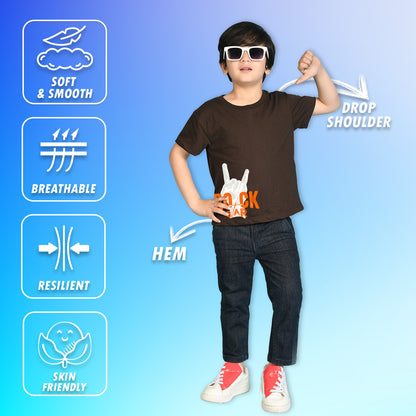 Nusyl Boys Brown Rock Star Text Printed Short sleeve Cotton Blend Oversized T-shirts