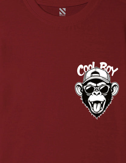 Nusyl Boys Wine Monkey Printed Short sleeve Cotton Blend Oversized T-shirts