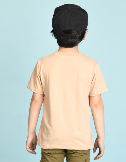 Nusyl Boys Beige Monkey Printed Short sleeve Cotton Blend Oversized T-shirts