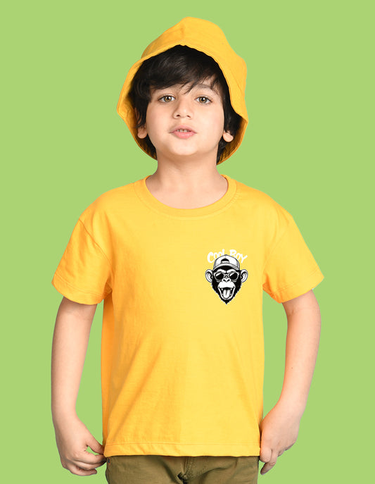 Nusyl Boys Yellow Monkey Printed Short sleeve Cotton Blend Oversized T-shirts