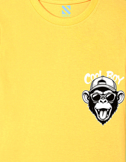 Nusyl Boys Yellow Monkey Printed Short sleeve Cotton Blend Oversized T-shirts