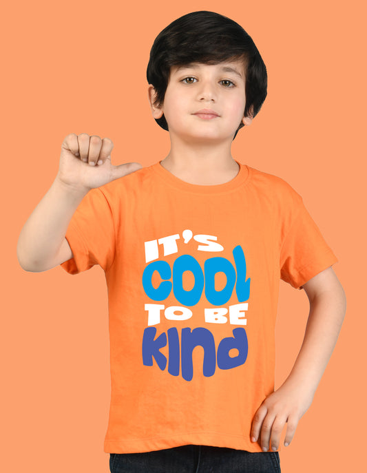 Nusyl Boys Orange It's Cool To Be Kind Text Printed Short sleeve Cotton Blend Oversized T-shirts