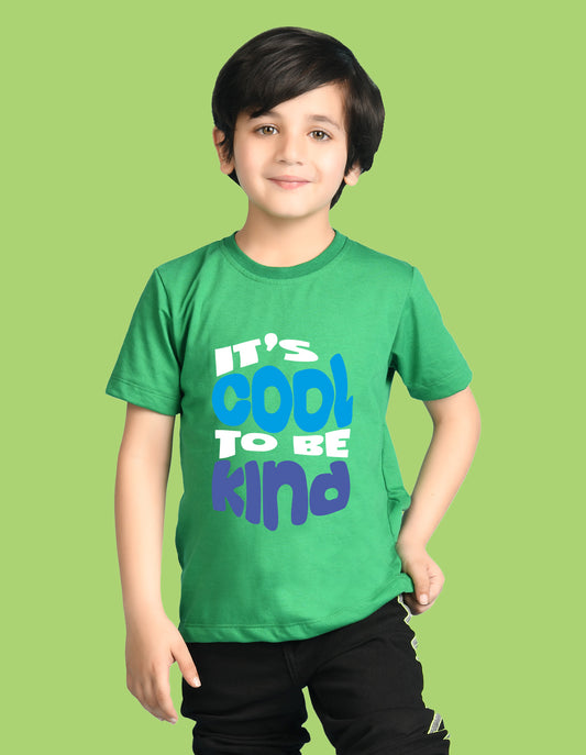 Nusyl Boys Green It's Cool To Be Kind Text Printed Short sleeve Cotton Blend Oversized T-shirts