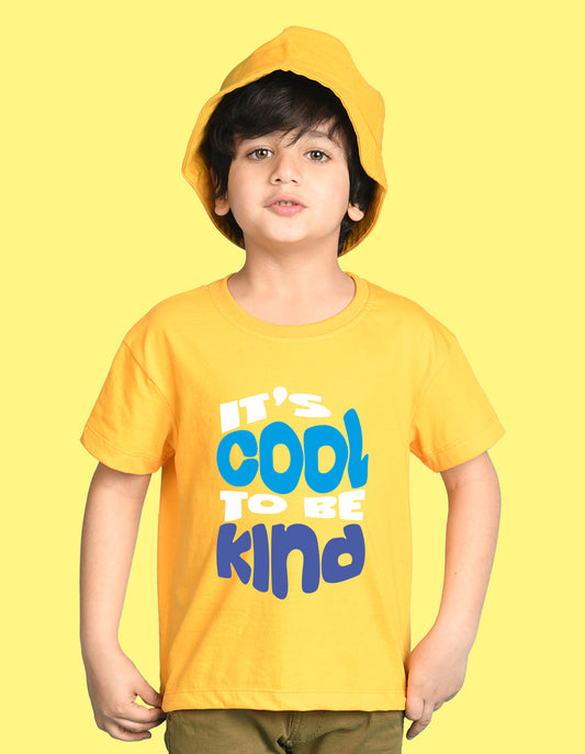 Nusyl Boys Yellow It's Cool To Be Kind Text Printed Short sleeve Cotton Blend Oversized T-shirts