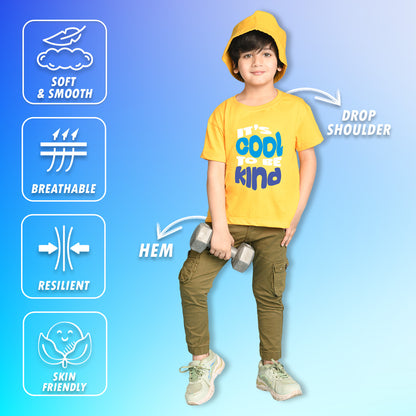 Nusyl Boys Yellow It's Cool To Be Kind Text Printed Short sleeve Cotton Blend Oversized T-shirts