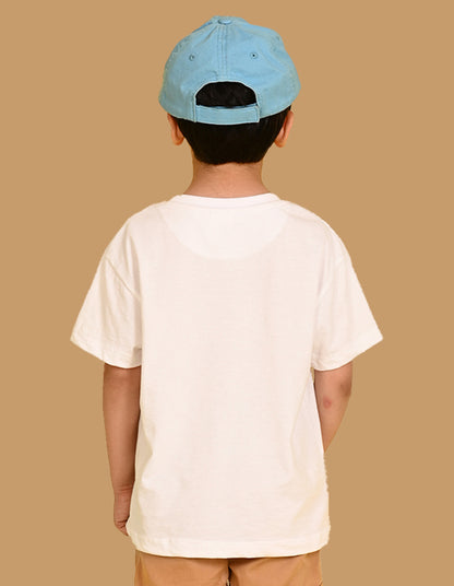 Nusyl Boys White Adventure Text Printed Short sleeve Cotton Blend Oversized T-shirts
