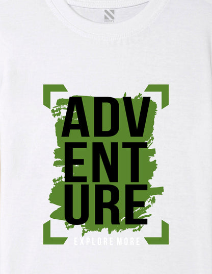 Nusyl Boys White Adventure Text Printed Short sleeve Cotton Blend Oversized T-shirts