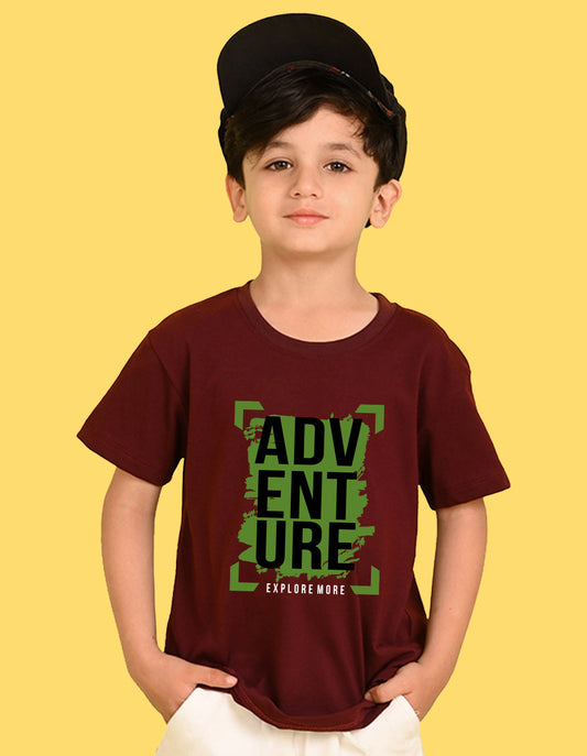 Nusyl Boys Wine Adventure Text Printed Short sleeve Cotton Blend Oversized T-shirts
