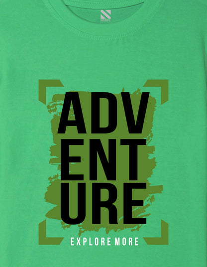Nusyl Boys Green Adventure Text Printed Short sleeve Cotton Blend Oversized T-shirts