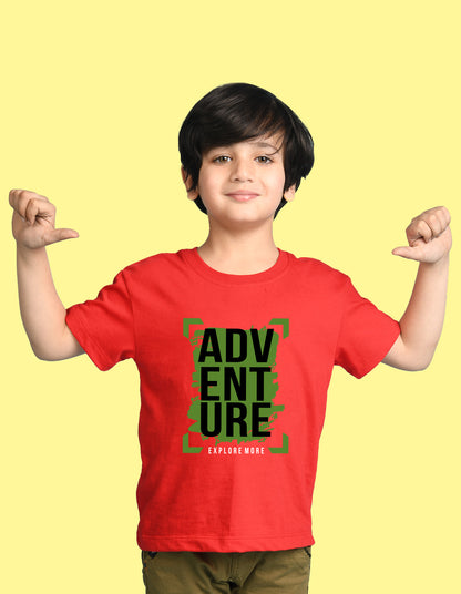 Nusyl Boys Red Adventure Text Printed Short sleeve Cotton Blend Oversized T-shirts