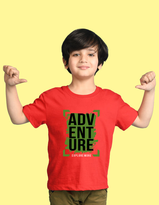 Nusyl Boys Red Adventure Text Printed Short sleeve Cotton Blend Oversized T-shirts