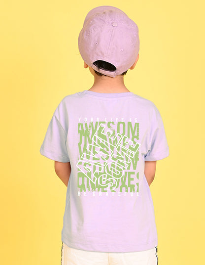 Nusyl Boys Lilac Your Life is Awesome Text Printed Short sleeve Cotton Blend Oversized T-shirts