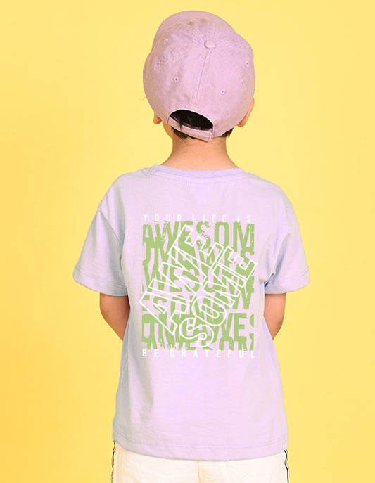 Nusyl Boys Lilac Your Life is Awesome Text Printed Short sleeve Cotton Blend Oversized T-shirts