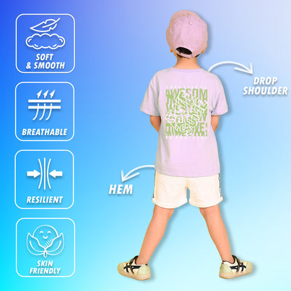 Nusyl Boys Lilac Your Life is Awesome Text Printed Short sleeve Cotton Blend Oversized T-shirts
