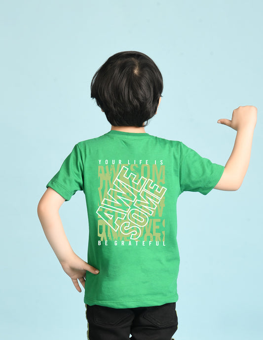 Nusyl Boys Green Your Life is Awesome Text Printed Short sleeve Cotton Blend Oversized T-shirts