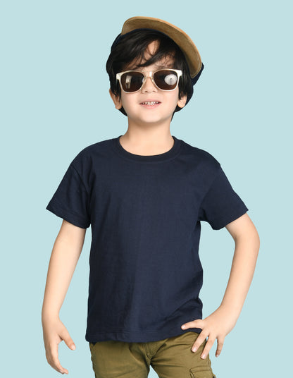 Nusyl Boys Navy Blue Life is Awesome Text Printed Short sleeve Cotton Blend Oversized T-shirts