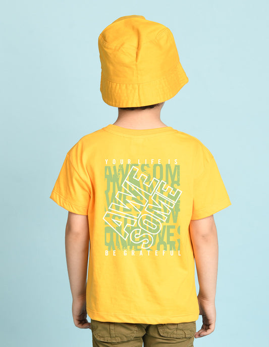 Nusyl Boys Yellow Your Life is Awesome Text Printed Short sleeve Cotton Blend Oversized T-shirts