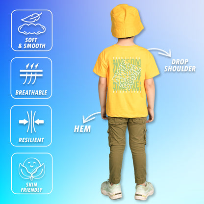 Nusyl Boys Yellow Your Life is Awesome Text Printed Short sleeve Cotton Blend Oversized T-shirts