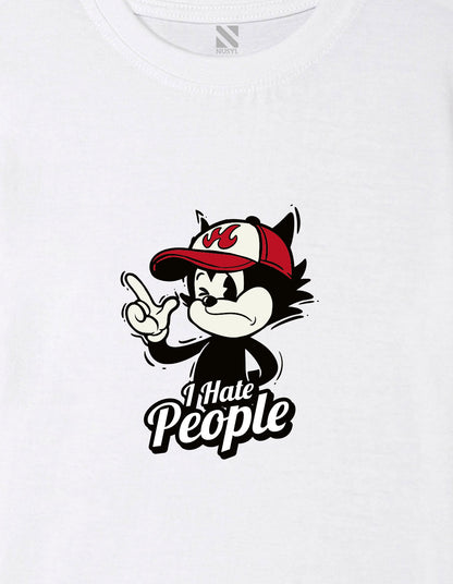 Nusyl Boys White i Hate People Text Printed Short sleeve Cotton Blend Oversized T-shirts