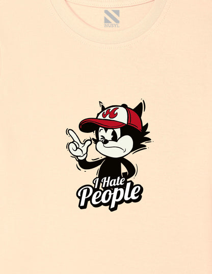 Nusyl Boys Beige i Hate People Text Printed Short sleeve Cotton Blend Oversized T-shirts