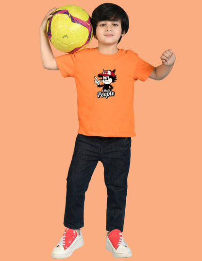 Nusyl Boys Orange i Hate People Text Printed Short sleeve Cotton Blend Oversized T-shirts