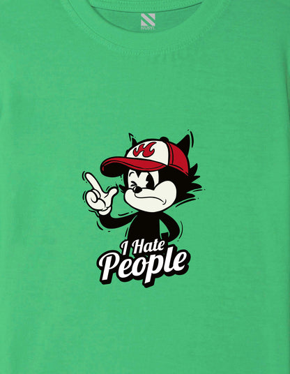Nusyl Boys Green i Hate People Text Printed Short sleeve Cotton Blend Oversized T-shirts