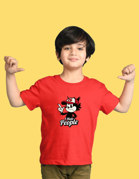 Nusyl Boys Red i Hate People Text Printed Short sleeve Cotton Blend Oversized T-shirts