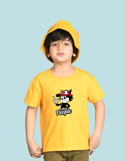 Nusyl Boys Yellow i Hate People Text Printed Short sleeve Cotton Blend Oversized T-shirts
