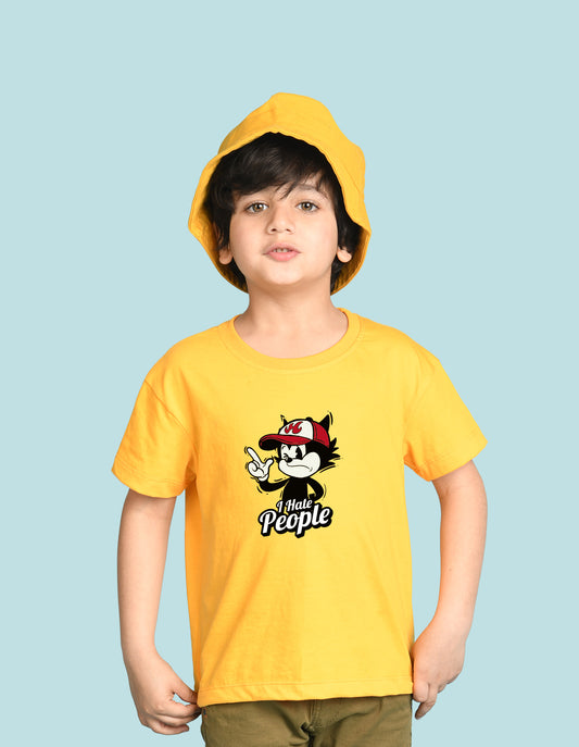 Nusyl Boys Yellow i Hate People Text Printed Short sleeve Cotton Blend Oversized T-shirts