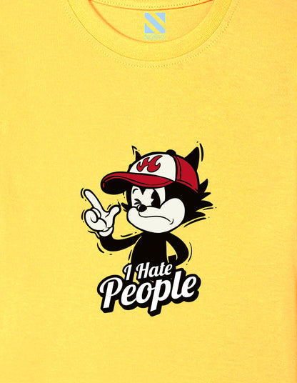 Nusyl Boys Yellow i Hate People Text Printed Short sleeve Cotton Blend Oversized T-shirts