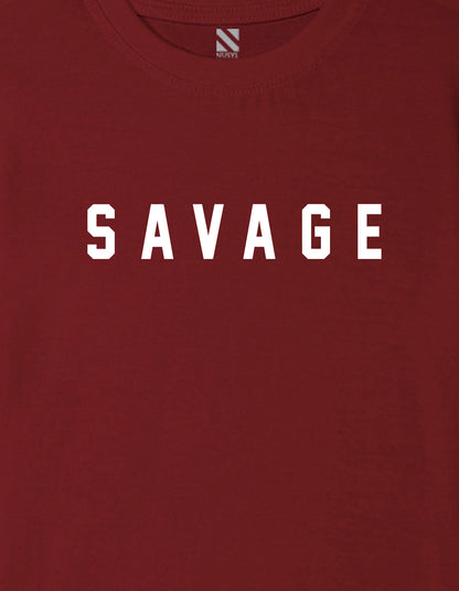 Nusyl Boys Wine Savage Text Printed Short sleeve Cotton Blend Oversized T-shirts