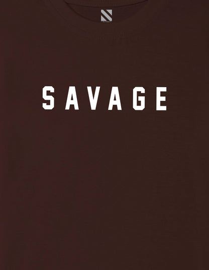 Nusyl Boys Brown Savage Text Printed Short sleeve Cotton Blend Oversized T-shirts