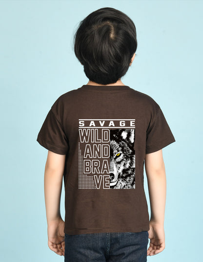 Nusyl Boys Brown Savage Text Printed Short sleeve Cotton Blend Oversized T-shirts