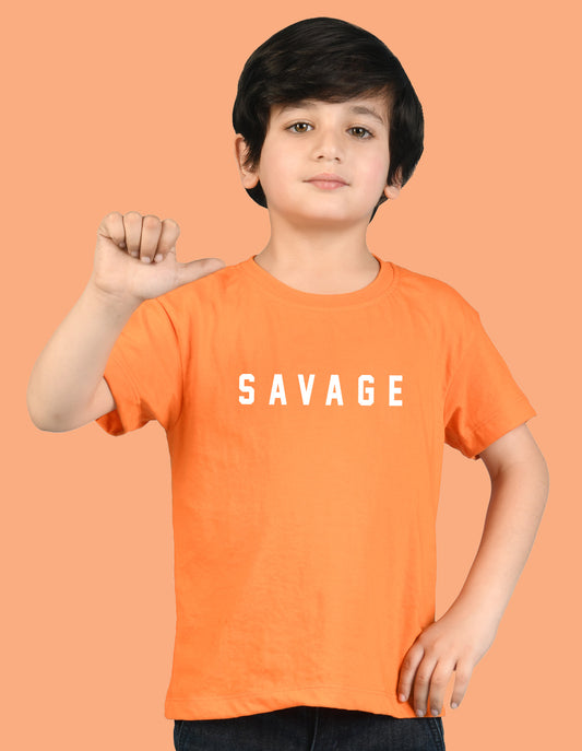 Nusyl Boys Orange Savage Text Printed Short sleeve Cotton Blend Oversized T-shirts