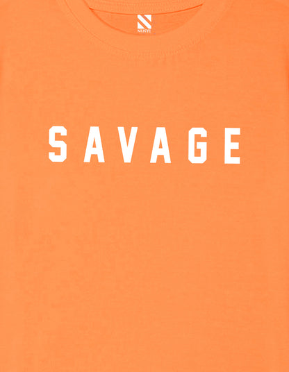Nusyl Boys Orange Savage Text Printed Short sleeve Cotton Blend Oversized T-shirts