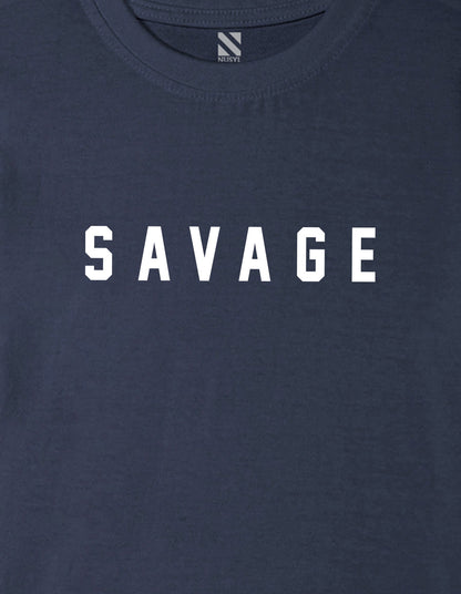 Nusyl Boys Navy Blue Savage Text Printed Short sleeve Cotton Blend Oversized T-shirts