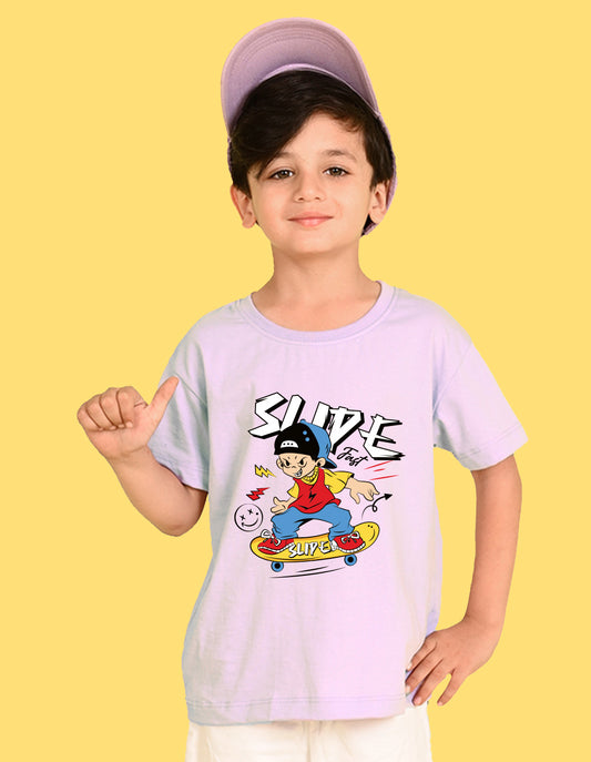 Nusyl Boys Lilac Slipe Text Printed Short sleeve Cotton Blend Oversized T-shirts