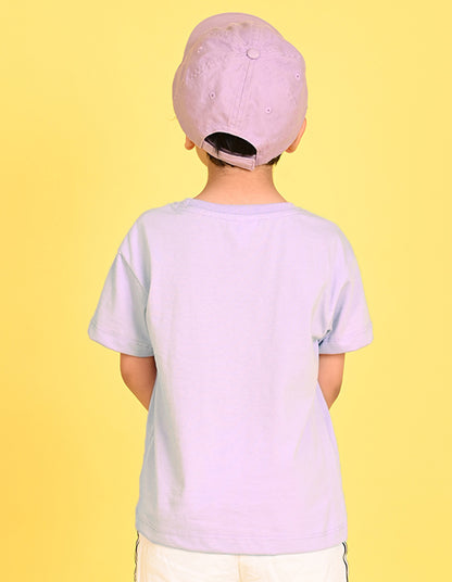 Nusyl Boys Lilac Slipe Text Printed Short sleeve Cotton Blend Oversized T-shirts