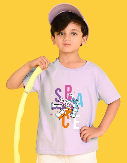 Nusyl Boys Lilac Space Text Printed Short Sleeve Oversized T-Shirt