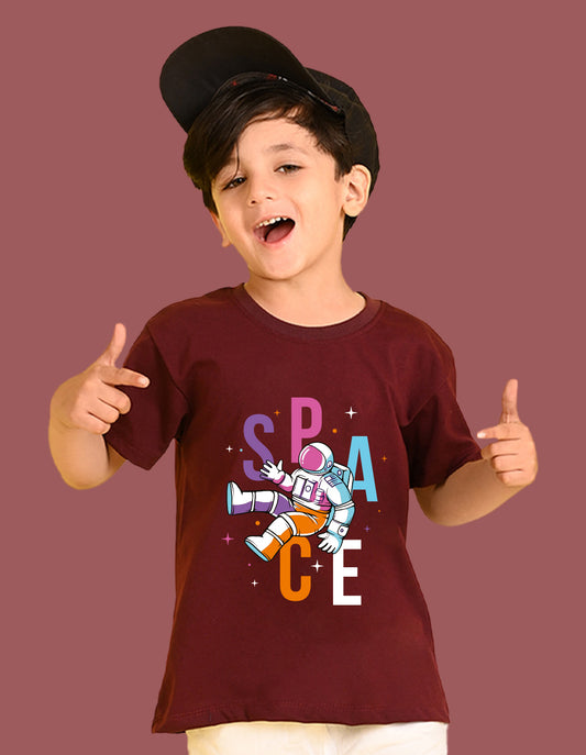 Nusyl Boys Wine Space Text Printed Short Sleeve Oversized T-Shirt