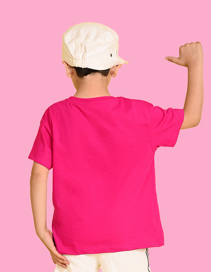 Nusyl Boys Hot Pink Space Text Printed Short Sleeve Oversized T-Shirt