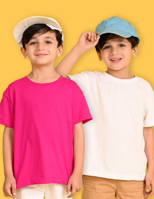 Nusyl Boys White & Hot Pink Solid  Oversized T-Shirt - Pack of 2