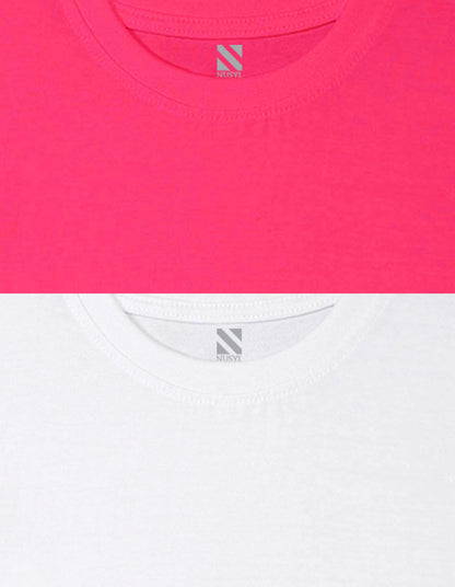 Nusyl Boys White & Hot Pink Solid  Oversized T-Shirt - Pack of 2