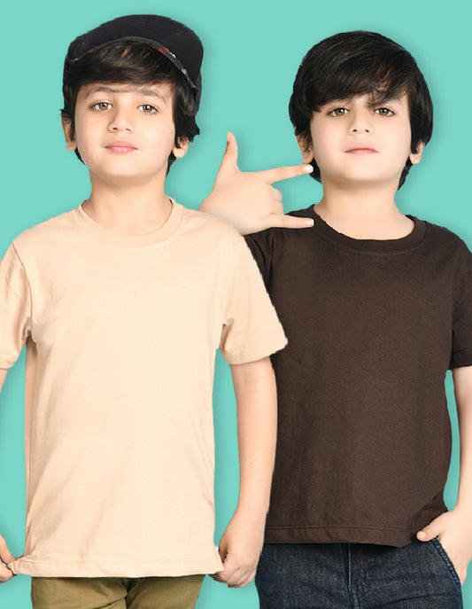 Nusyl Boys Beige & Brown Solid  Oversized T-Shirt - Pack of 2