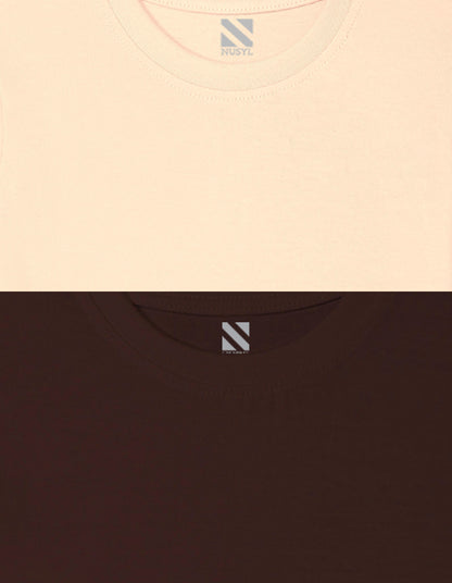 Nusyl Boys Beige & Brown Solid  Oversized T-Shirt - Pack of 2