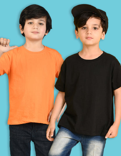 Nusyl Boys Orange & Black Solid  Oversized T-Shirt - Pack of 2