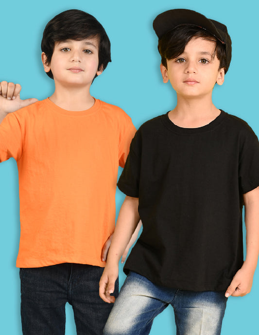 Nusyl Boys Orange & Black Solid  Oversized T-Shirt - Pack of 2